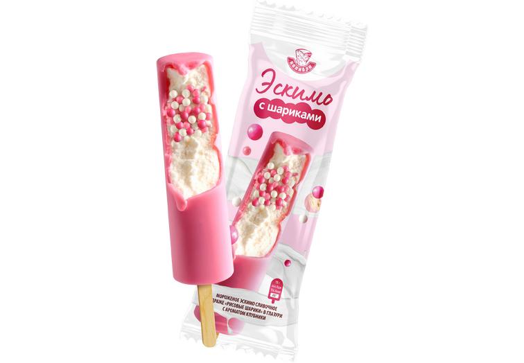 Эскимо с шариками клубничное