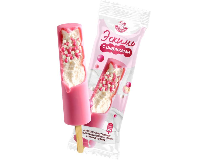 Эскимо с шариками клубничное