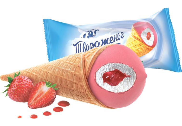 Рожок с клубникой в клубничной глазури