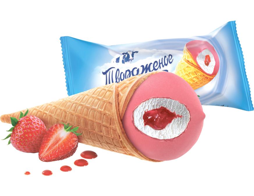 Рожок с клубникой в клубничной глазури